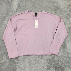 Wild Fable T-Shirt Womens S Purple Notch Neck Long Sleeve Boxy Cotton TARL310J